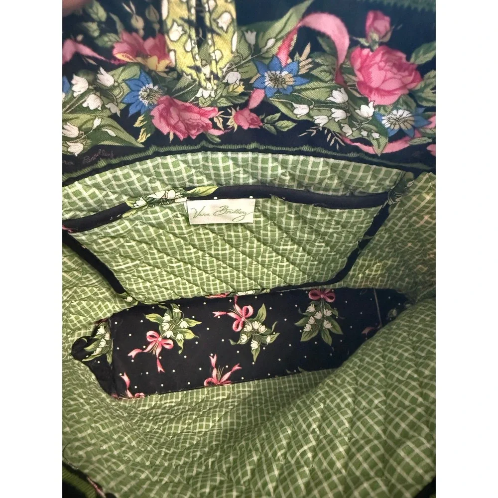 Vera Bradley New Hope Quilted Cotton Tote Bag Black Floral Pink Bows Holiday